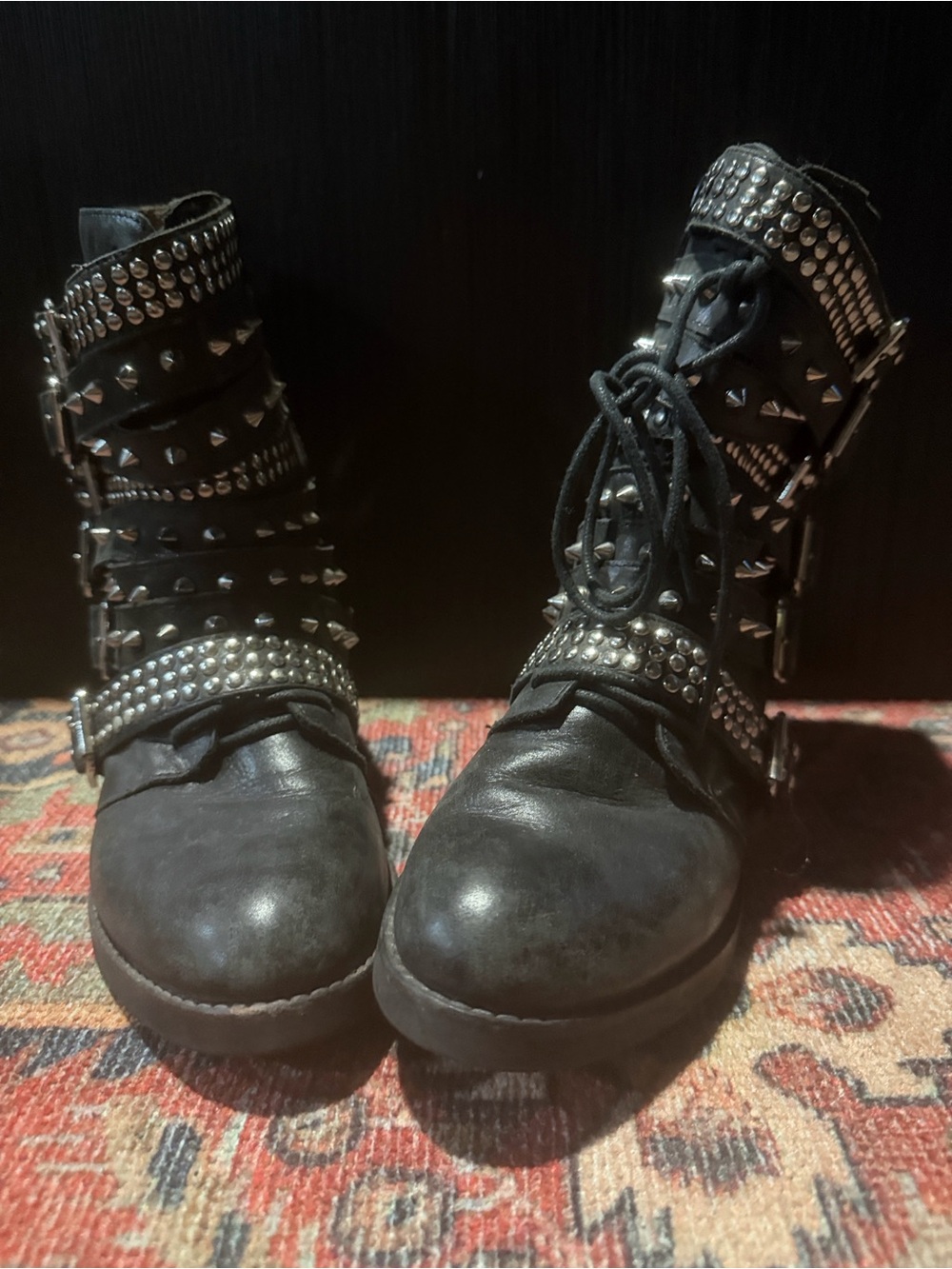Jeffrey Campbell Studded Buckle Straps Combat Boots Black